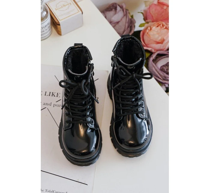 Dziecięce Botki Lakierowane Z Suwakiem Czarne Tibbie