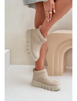 Zazoo 60470 Skórzane Botki Ocieplane Wełną Na Platformie Jasnobeżowe