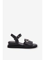 Lakierowane Sandały Damskie Na Koturnie Z Ozdobą Czarne Salianes Lakierowane Sandały Damskie Na Koturnie Z Ozdobą Czarne Salianes