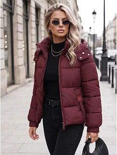Kurtka damska zimowa pikowana z kapturem bordowa FashionStreet TY5749
