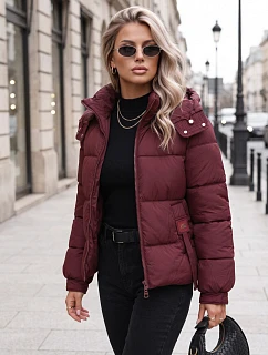 Dámska zimná prešívaná bunda s kapucňou, bordová, FashionStreet TY5749