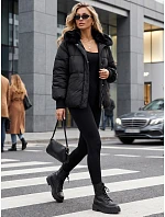 Dámska zimná prešívaná bunda s kožušinou, čierna, FashionStreet TY5815