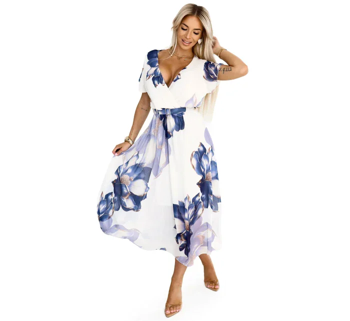 Vzdušné midi šaty s obálkovým výstřihem a velkým květinovým vzorem v model 21819836 - numoco basic