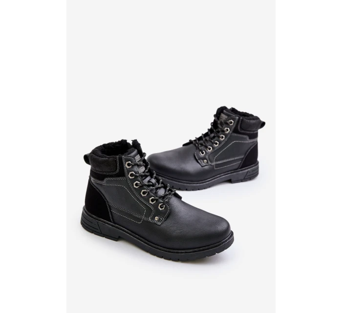 Ocieplane Trapery Męskie Z Eko Skóry Czarne Venredia