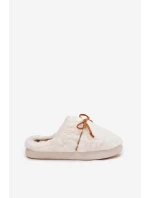 Dámske chlpaté papuče s mašľou - ecru Minella