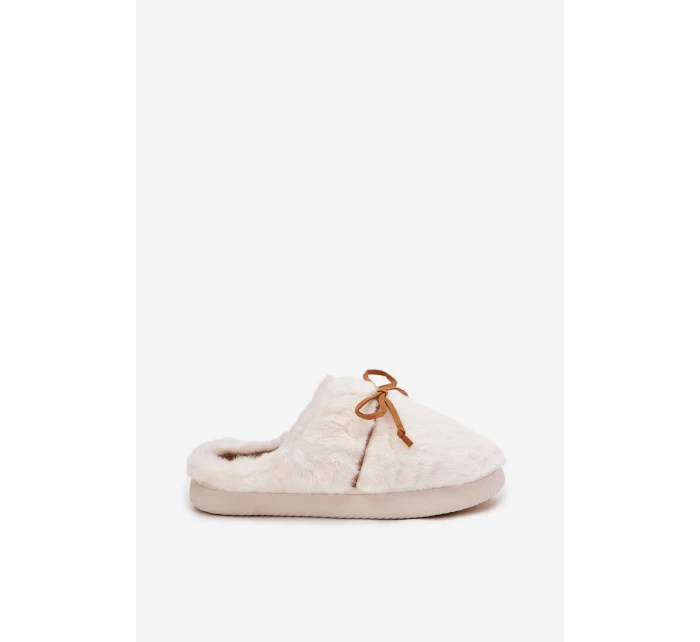 Dámske chlpaté papuče s mašľou - ecru Minella