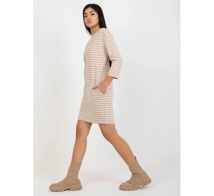 Dámske šaty LO SK LK 259.08 Béžová s bielou - Rue Paris