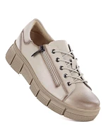 Dámské kožené boty na platformě béžové model 22097280 - Cambell Dámské kožené boty na platformě béžové model 22097280 - Cambell