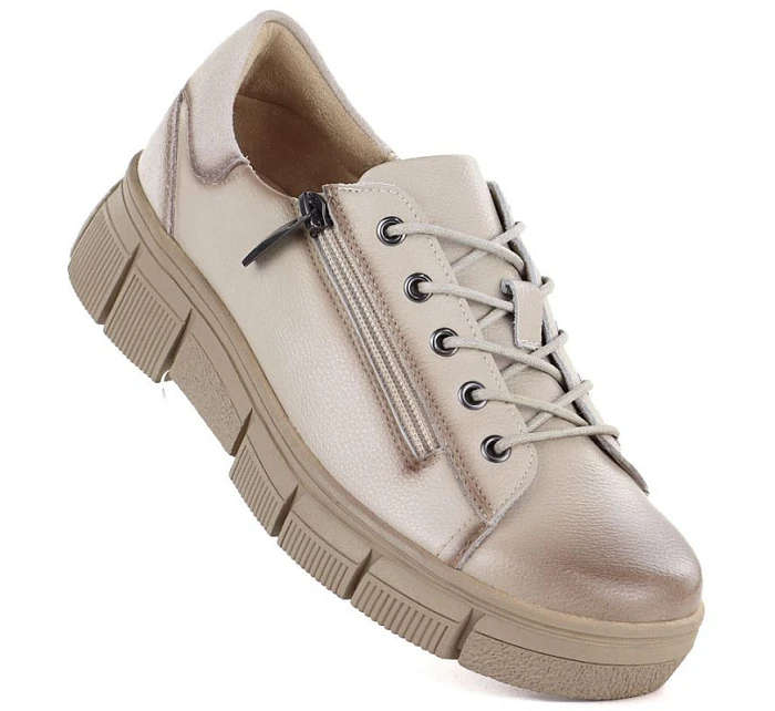 Dámské kožené boty na platformě béžové model 22097280 - Cambell Dámské kožené boty na platformě béžové model 22097280 - Cambell