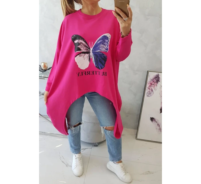 Oversize blúzka s potlačou fuchsiová