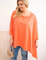 Dámske Plus veľkosť bavlnená tunika s asymetrickým lemom marhuľová