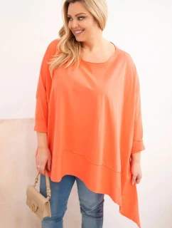 Dámske Plus veľkosť bavlnená tunika s asymetrickým lemom marhuľová