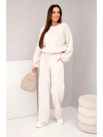 Dámska súprava maslová mikina s brošňou a rovné nohavice béžová