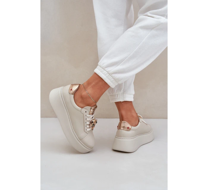 Dámské Kožené Tenisky model 21683829 Světle Béžové - CheBello