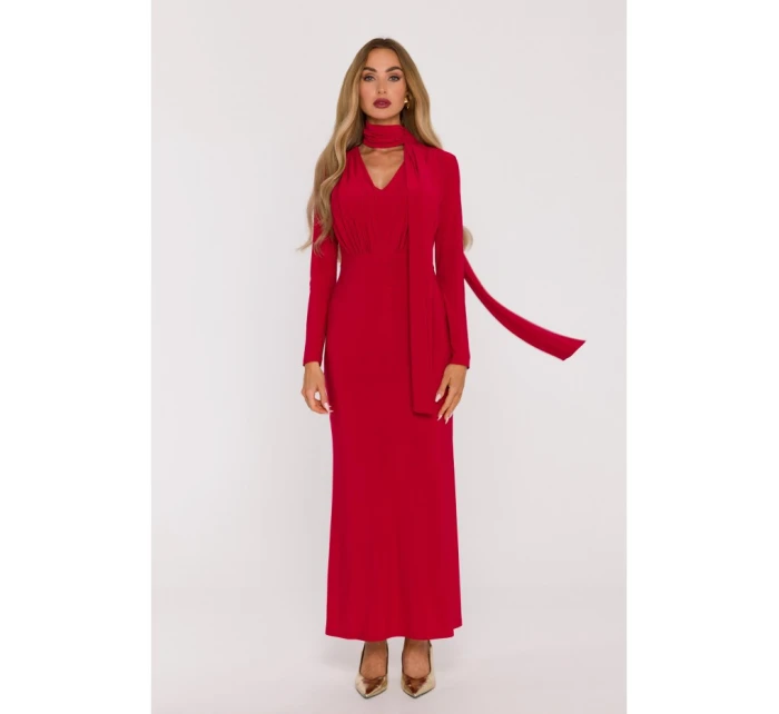M891 Šaty s opaskom a šerpou - červené