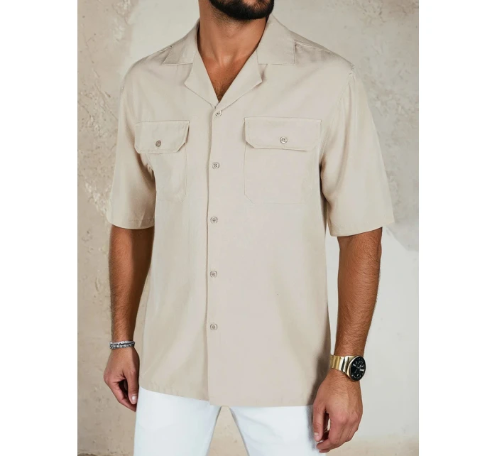 Pánská béžová košile s krátkým rukávem Dstreet model 21990442 - FashionStreet