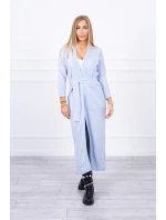 Sveter dlhý sveter viazaný v páse modrý