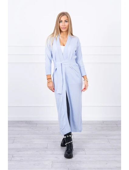 Sveter dlhý sveter viazaný v páse modrý