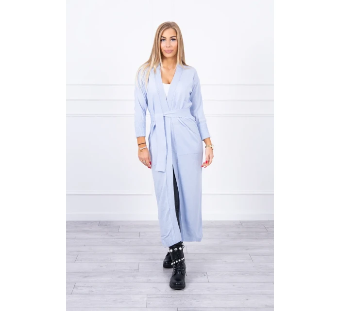 Sveter dlhý sveter viazaný v páse modrý