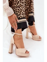 Sandały Damskie Na Słupku I Platformie Eko Skórzane Beżowe Lomman Sandały Damskie Na Słupku I Platformie Eko Skórzane Beżowe Lomman