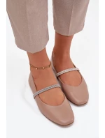 Dámské baleríny s lesklými pásky tmavě béžové Ilirene