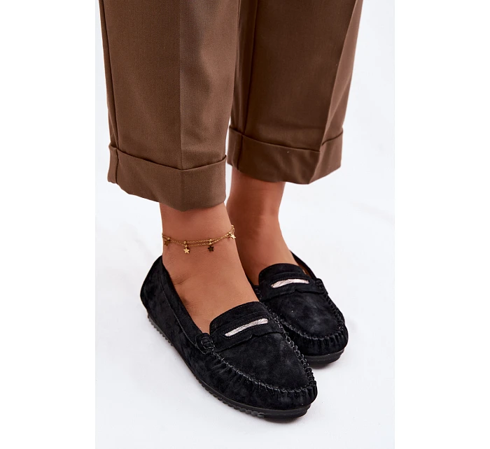 Dámské ploché mokasíny z přírodního semiše model 22101305 Černé - S.Barski