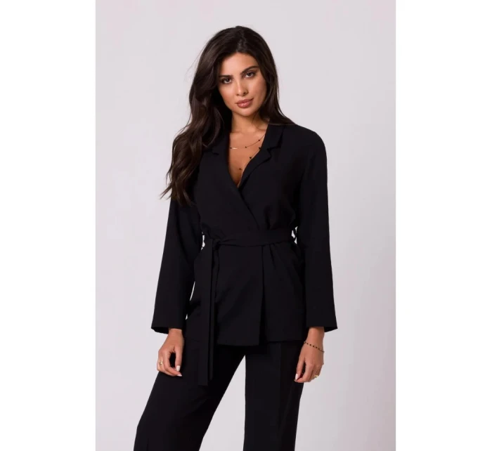 Dámske sako s opaskom na zaväzovanie B253 Black - BeWear