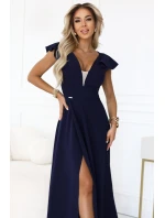 Dámské elegantní maxi šaty s volánky model 22030033 tmavě modré - numoco