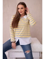Pruhovaná bavlnená blúzka s golierom žltá+sivá