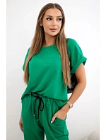 Súprava bavlnená blúzka + nohavice zelená