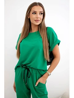 Súprava bavlnená blúzka + nohavice zelená