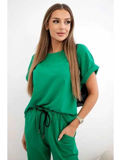 Súprava bavlnená blúzka + nohavice zelená