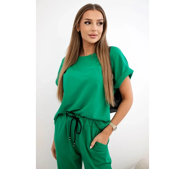 Súprava bavlnená blúzka + nohavice zelená