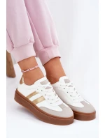 Sneakersy Damskie Na Platformie Z Eko Skóry Biało-Złote Elaraven