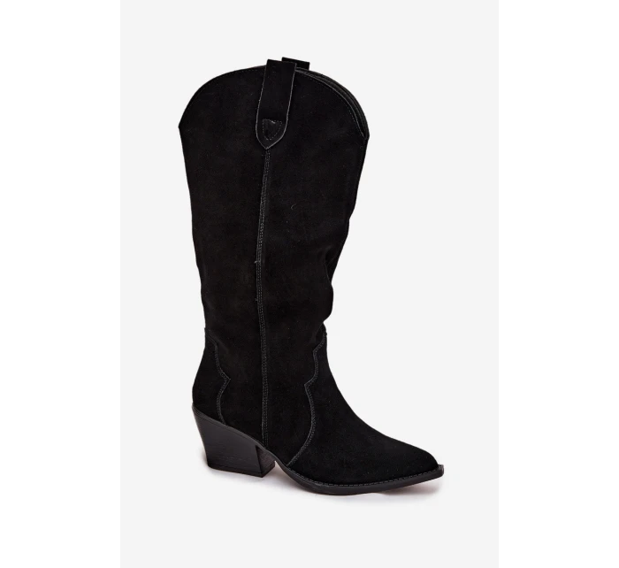 Kožené semišové kozačky dámské zateplené černé model 21714874 - Boto