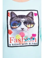 Halenka s 3D grafikou kočky v mátové barvě Halenka s 3D grafikou kočky v mátové barvě