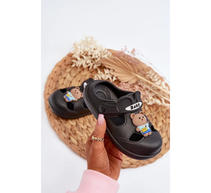 Klapki Dziecięce Piankowe Z Ozdobą Czarne Opleja
