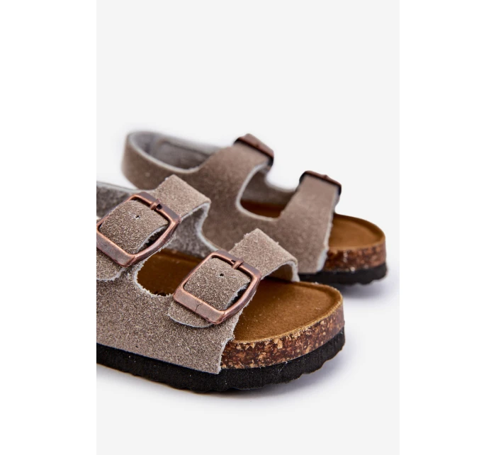 Sandałki Dziecięce Na Korkowej Platformie Zapinane Na Rzep Szare Rorria