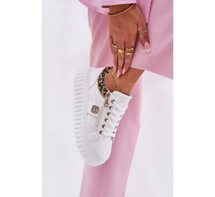 Buty Sportowe Damskie Na Platformie Z Eko Skóry Panterka Białe Velionna Buty Sportowe Damskie Na Platformie Z Eko Skóry Panterka Białe Velionna