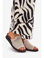 Klapki Damskie Na Koturnie Z Ozdobnym Paseczkiem Beżowe Teriwes Klapki Damskie Na Koturnie Z Ozdobnym Paseczkiem Beżowe Teriwes