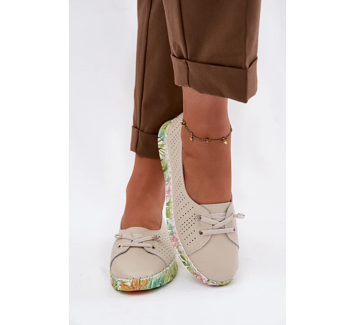 Kožené dámské polobotky model 22100343 Béžové - S.Barski