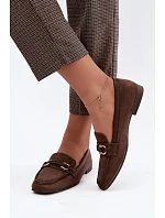 Dámske mokasíny typu loafers s ozdobným prvkom, hnedé, Evelora