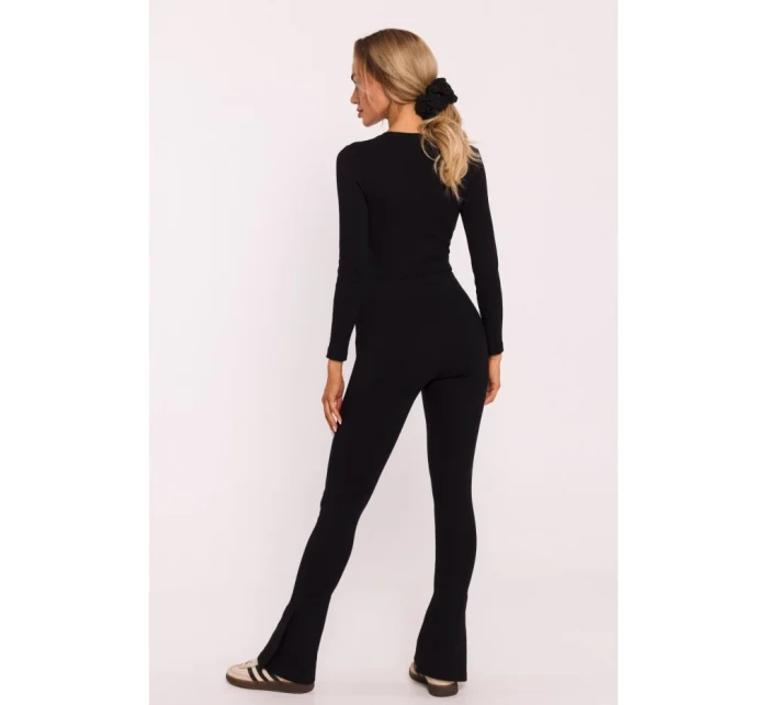 M816 Rebrované legíny s rozdelenou nohavicou - čierne