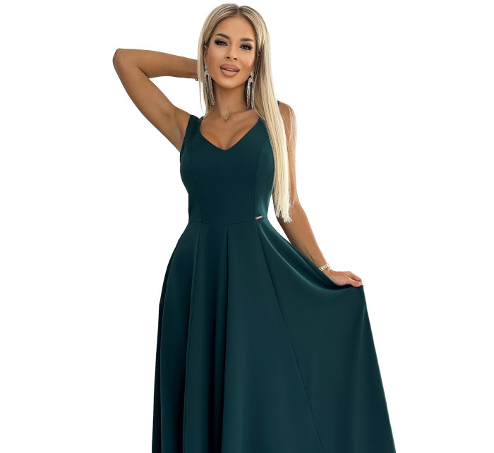 Dlhé elegantné šaty s výstrihom Numoco CINDY - zelené