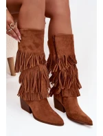 Dámske zateplené kovbojské čižmy so strapcami Brivina - camel Dámske zateplené kovbojské čižmy so strapcami Brivina - camel