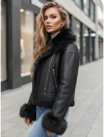 Dámská kožená bunda s kožešinou černá Dstreet model 22546848 - FashionStreet