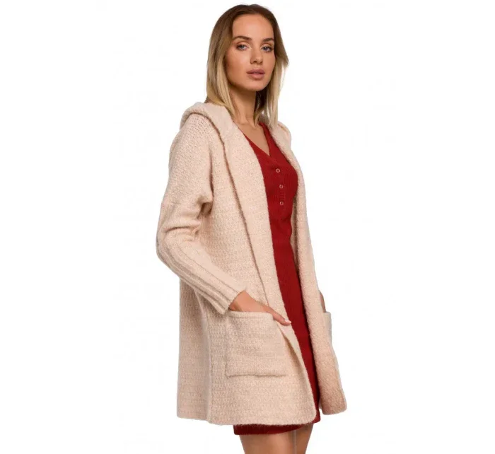 M556 Pletený sveter s kapucňou - vresová farba