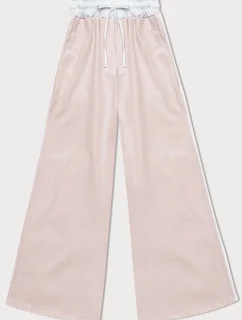 Světle béžové volné dámské kalhoty s lampasy model 20185231 - MADE IN ITALY
