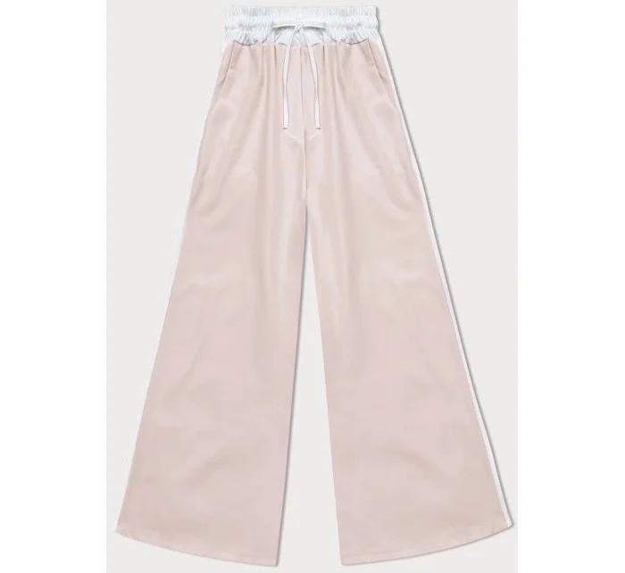 Světle béžové volné dámské kalhoty s lampasy model 20185231 - MADE IN ITALY