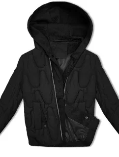 Čierna krátka zimná bunda s ozdobnou kapucňou S'west (B8261-1)